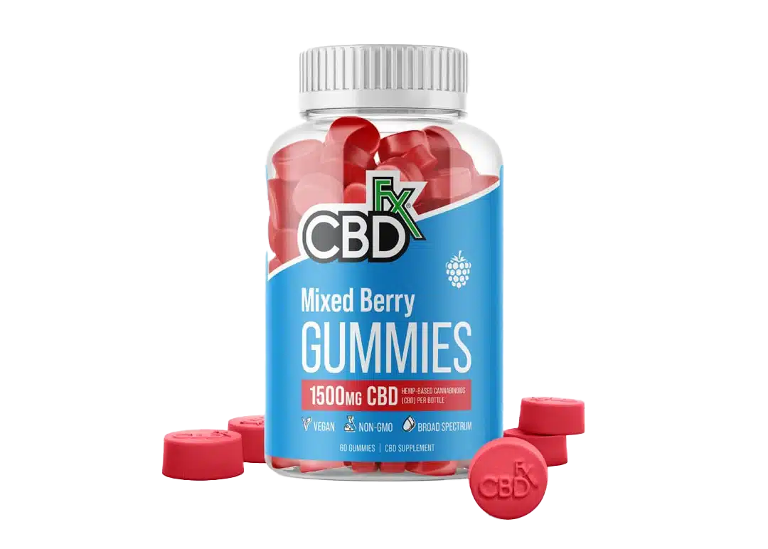 A bottle of CBDFx Original Mixed Berry CBD Gummies | Best Vegan | Best CBD Gummies For Sex
